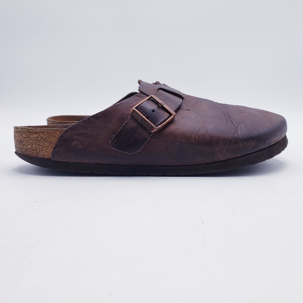 Birkenstock Boston Clogs Brown Leather Buckle Closed Toe Shoes 41 Size 10 - Picture 3 of 9